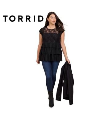 Torrid Black Lace Tiered Ruffle Tunic